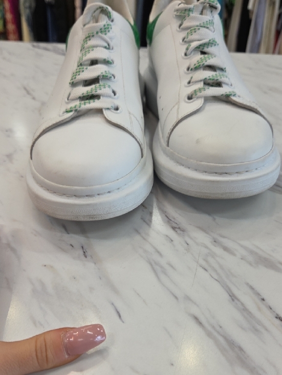 Alexander McQueen White Sneakers with Green Croc-Effect Heel main image 6